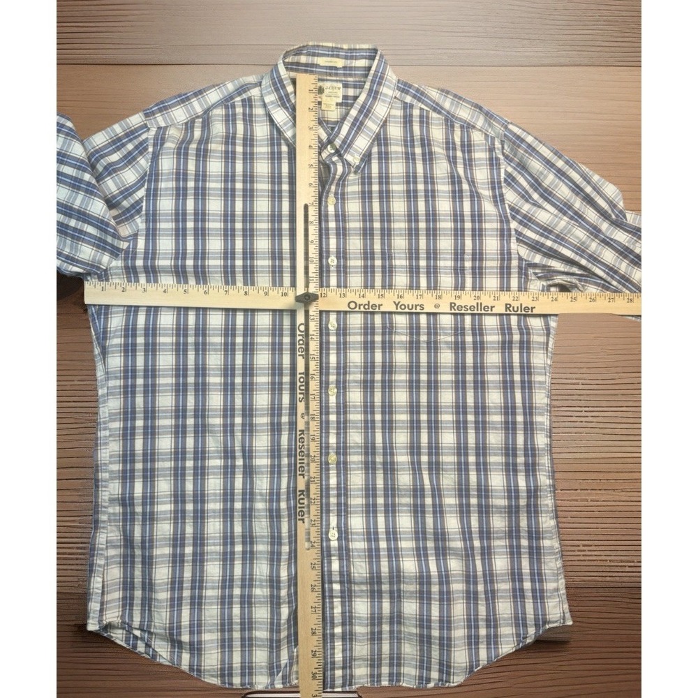J.Crew Shirtings XL Plaid Button Down Shirt Tailored Fit Blue Brown Cotton Mens - Picture 3 of 5